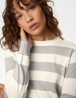 

Womens M&S Collection Supersoft Striped Crew Neck Jumper - Grey Mix, Grey Mix