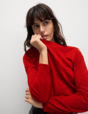 

Womens M&S Collection Funkelnder bequemer Pullover mit Rundhalsausschnitt - Red Mix, Red Mix
