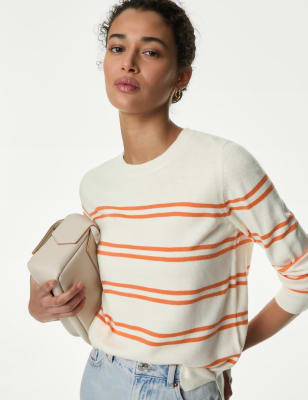 

Womens M&S Collection Supersoft Striped Crew Neck Jumper - Orange Mix, Orange Mix