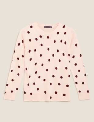 

Womens M&S Collection Supersoft Polka Dot Crew Neck Jumper - Rose Mix, Rose Mix