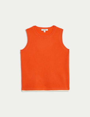 

Womens Autograph Pure Cashmere Tipped Detail Knitted Vest - Bright Orange, Bright Orange