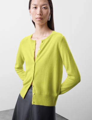 

Womens Autograph Pure Cashmere Crew Neck Cardigan - Acid Yellow, Acid Yellow