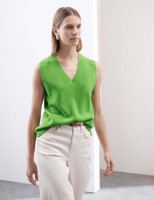 

Womens M&S Collection Merino Wool Rich Textured Knitted Vest with Cashmere - Apple Green, Apple Green