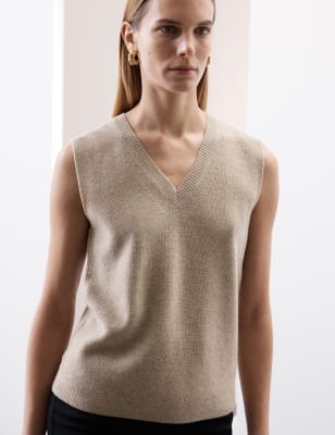 

Womens M&S Collection Merino Wool Rich Textured Knitted Vest with Cashmere - Cappuccino, Cappuccino