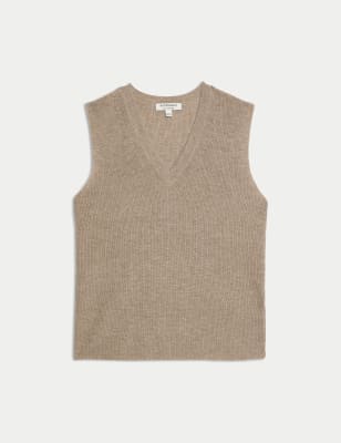 

Womens M&S Collection Merino Wool Rich Textured Knitted Vest with Cashmere - Cappuccino, Cappuccino