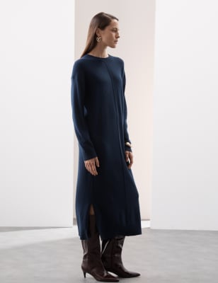 

Womens Autograph Pure Cashmere Seam Detail Midi Dress - Navy, Navy