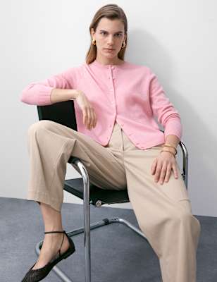 

Womens Autograph Pure Cashmere Crew Neck Relaxed Cardigan, Rose Pink