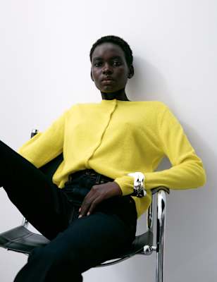 

Womens Autograph Pure Cashmere Crew Neck Relaxed Cardigan, Lemon
