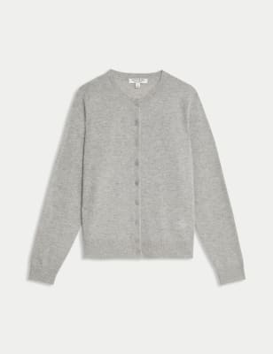 

Womens M&S Collection Pure Cashmere Crew Neck Relaxed Cardigan - Grey Marl, Grey Marl