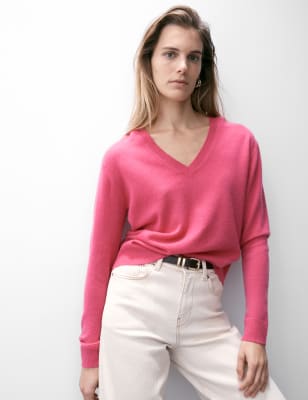 

Womens Autograph Pure Cashmere V-Neck Jumper - Bright Pink, Bright Pink