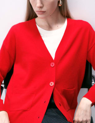 

Womens Autograph Pure Cashmere V-Neck Button Front Cardigan - Red, Red