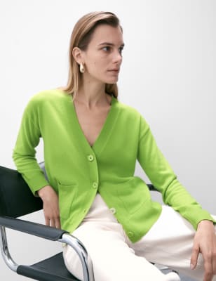 

Womens Autograph Pure Cashmere V-Neck Button Front Cardigan - Apple Green, Apple Green