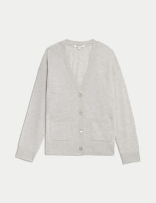 

Womens M&S Collection Pure Cashmere V-Neck Button Front Cardigan - Grey Marl, Grey Marl