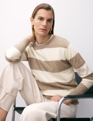 

Womens Autograph Pure Cashmere Striped Crew Neck Jumper - Neutral, Neutral