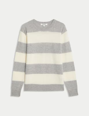 

Womens Autograph Pure Cashmere Striped Crew Neck Jumper - Grey Mix, Grey Mix