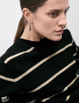 

Autograph Jersey 100% cashmere con escote cerrado de rayasWomens - Black Mix, Black Mix