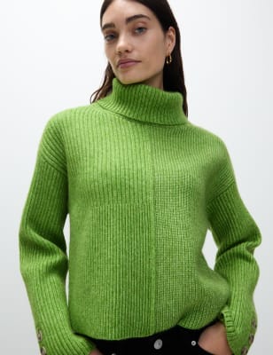 

Womens Autograph Wool Blend Ribbed Roll Neck Relaxed Jumper with Cashmere - Grass, Grass