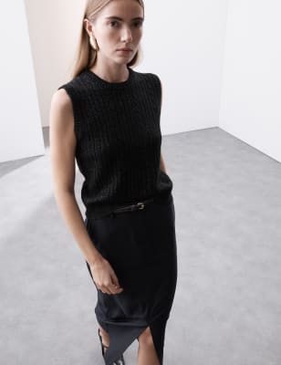 

Womens M&S Collection Strickweste mit hohem Merinowoll-Anteil und Cashmere - Black Mix, Black Mix
