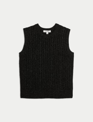 

Womens M&S Collection Merino Wool Rich Knitted Vest with Cashmere - Black Mix, Black Mix