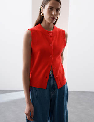 

Womens Autograph Pure Cashmere Button Through Knitted Vest, Tomato