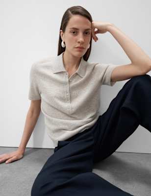 

Womens Autograph Merino Wool Rich Polo Neck Knitted Top with Cashmere, Mid Grey