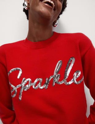 

Womens M&S Collection Soft Touch Sequin 'Sparkle' Christmas Jumper - Lacquer Red, Lacquer Red