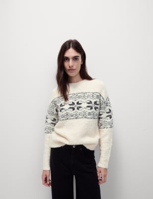 

Womens M&S Collection Fair Isle Crew Neck Relaxed Fit Jumper - Light Natural, Light Natural