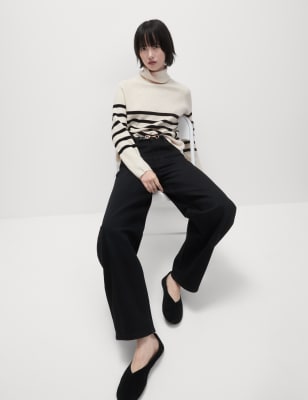 

Womens M&S Collection Soft Touch Striped Ribbed Roll Neck Jumper - Light Natural, Light Natural