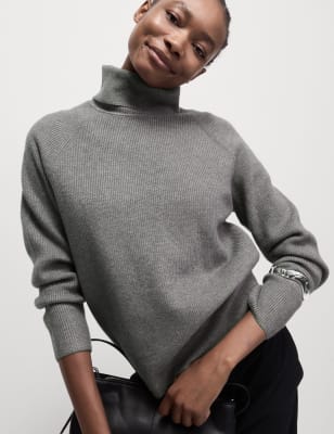 

Womens M&S Collection Ribbed Roll Neck Jumper - Mid Grey Marl, Mid Grey Marl