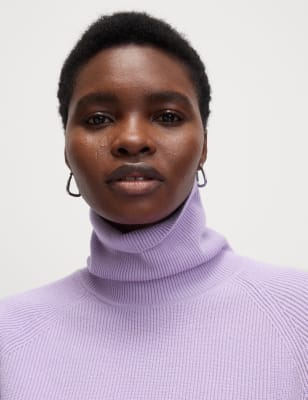 

Womens M&S Collection Ribbed Roll Neck Jumper, Dusted Lilac