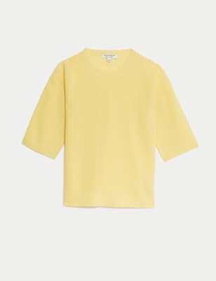 

Womens M&S Collection Merino Wool Rich Knitted Top with Cashmere - Buttercup, Buttercup