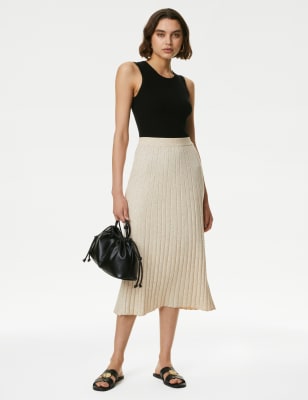 

Womens M&S Collection Textured Knitted Midi Skirt - Beige, Beige