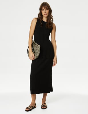 

Womens M&S Collection Strukturierter Midi-Strick-Rock - Black, Black