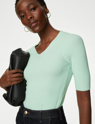 

M&S Collection Top de punto de tacto suave de escote en picoWomens - Light Green, Light Green