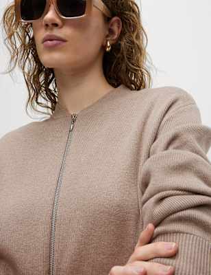 

Womens M&S Collection Knitted Textured Crew Neck Bomber Cardigan - Cappuccino, Cappuccino