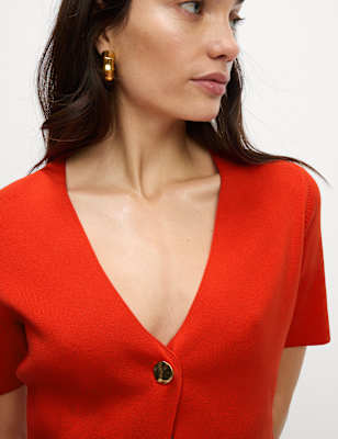 

Womens M&S Collection V-Neck Button Front Relaxed Cardigan, Tomato