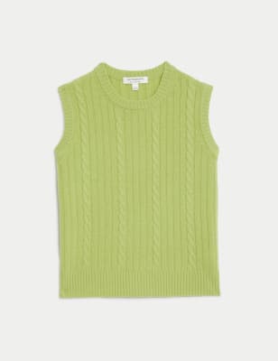 

Womens Autograph Merino Wool Rich Cable Knit Vest with Wool - Pistachio, Pistachio