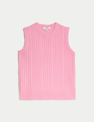 

Womens Autograph Merino Wool Rich Cable Knit Vest with Wool - Rose Pink, Rose Pink