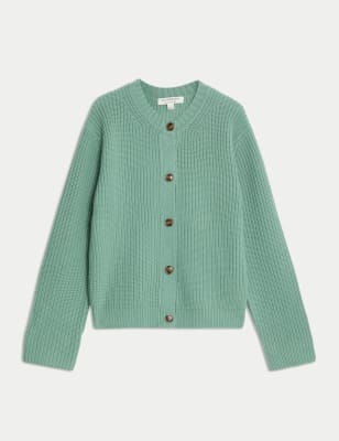 

Womens Autograph Merino Wool Ribbed Cardigan with Cashmere - Green, Green