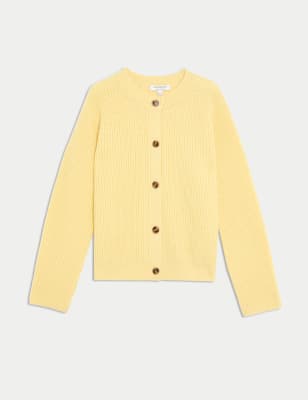 

Womens Autograph Merino Wool Ribbed Cardigan with Cashmere - Buttercup, Buttercup