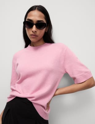 

Womens M&S Collection Air-Yarn Crew Neck Knitted Top - Rose Pink, Rose Pink