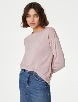 

Womens M&S Collection Sparkly Crew Neck Jumper - Blush, Blush