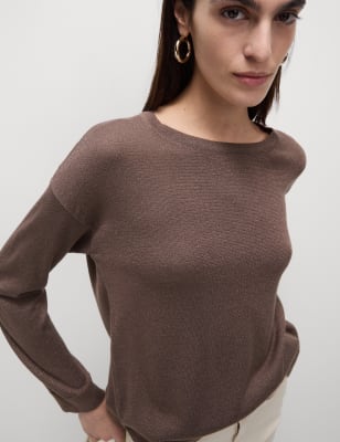 

Womens M&S Collection Sparkly Crew Neck Jumper - Brown, Brown