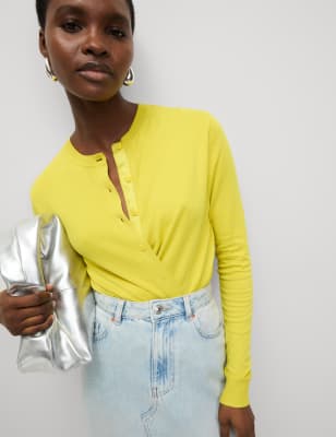 

Womens M&S Collection Crew Neck Button Front Cardigan, Lemon