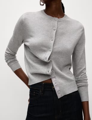 

Womens M&S Collection Strickjacke mit Rundhalsausschnitt und Knopfleiste vorne - Grey, Grey
