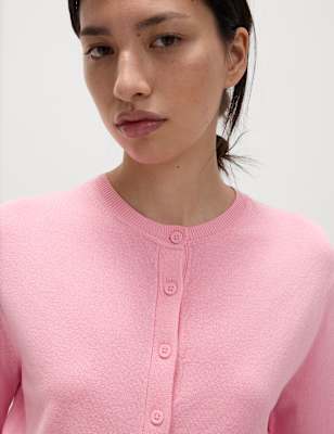 

Womens M&S Collection Crew Neck Button Front Cardigan, Petal Pink