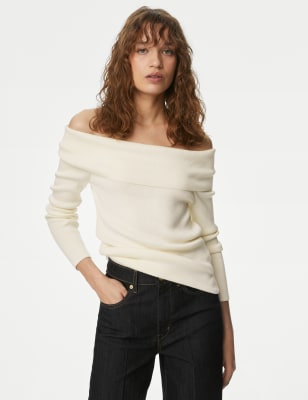 

Womens M&S Collection Ribbed Knitted Top - Ivory, Ivory