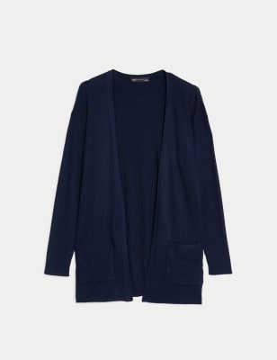 

Womens M&S Collection Ribbed Edge to Edge Longline Cardigan - Navy, Navy