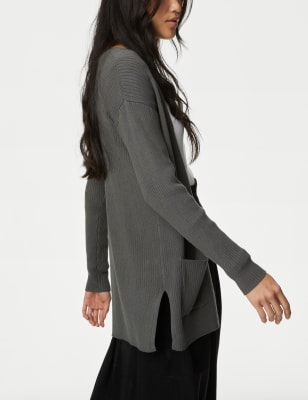 

M&S Collection Cárdigan largo sin rematar acanaladoWomens - Dark Olive, Dark Olive