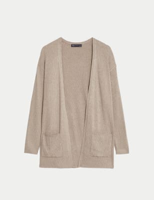 

Womens M&S Collection Lang geschnittene Rippenstrickjacke mit durchgehendem Kragen - Mocha, Mocha